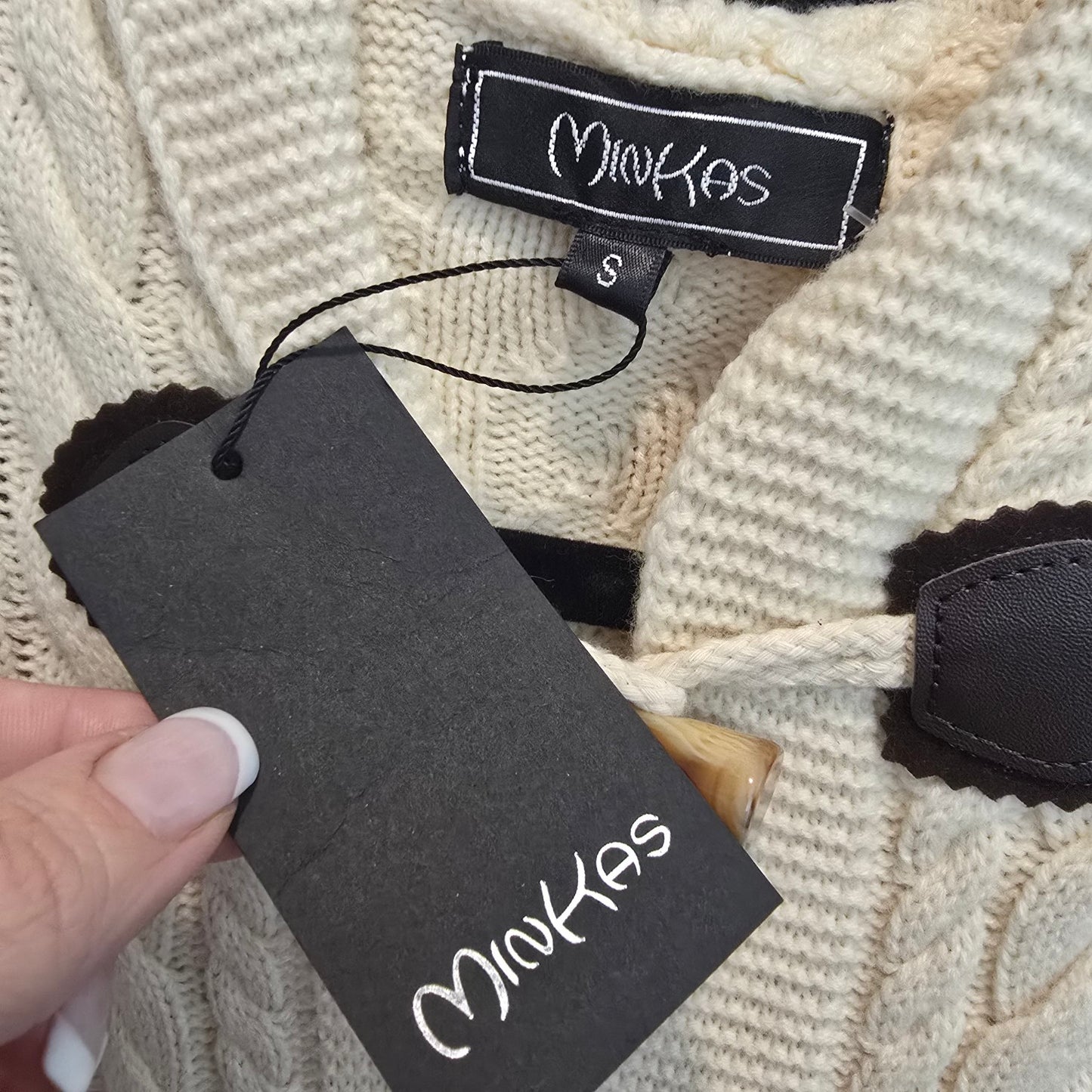 Minkas Cream Knit Long Cardigan Size S