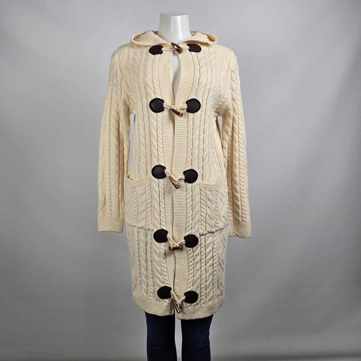 Minkas Cream Knit Long Cardigan Size S