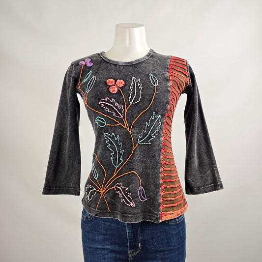Vintage Rising International Cotton Floral Acid Wash Top Size S