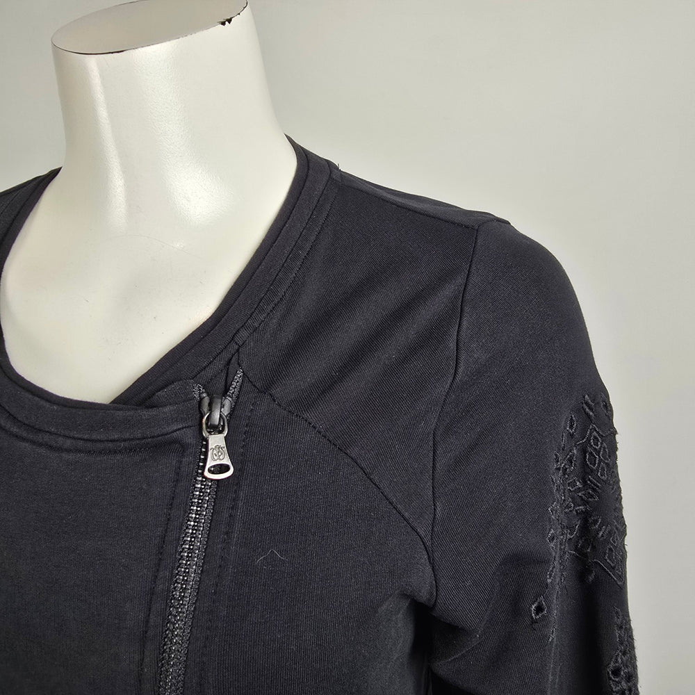 Sandwich Black Cotton Floral Detail Zip Up Light Jacket Size M