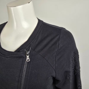 Sandwich Black Cotton Floral Detail Zip Up Light Jacket Size M