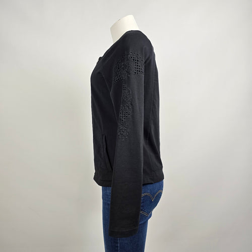 Sandwich Black Cotton Floral Detail Zip Up Light Jacket Size M
