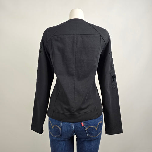 Sandwich Black Cotton Floral Detail Zip Up Light Jacket Size M