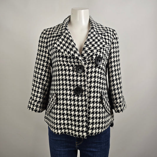 Franco Mirabelli Black Houndstooth Button Up Jacket Size 8