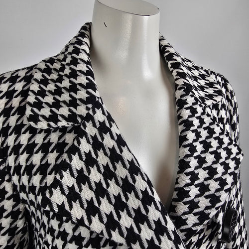 Franco Mirabelli Black Houndstooth Button Up Jacket Size 8