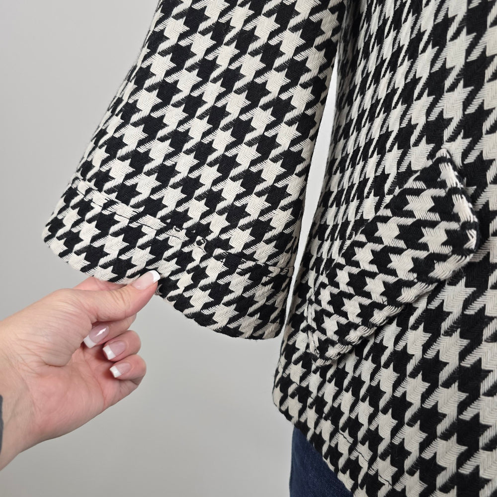 Franco Mirabelli Black Houndstooth Button Up Jacket Size 8