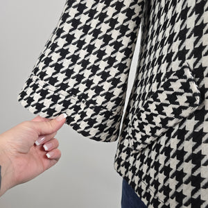 Franco Mirabelli Black Houndstooth Button Up Jacket Size 8