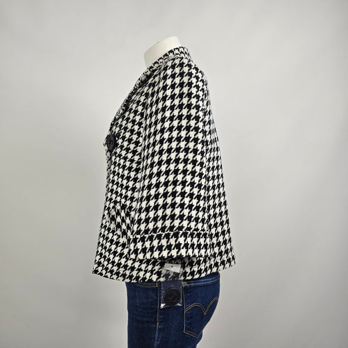 Franco Mirabelli Black Houndstooth Button Up Jacket Size 8