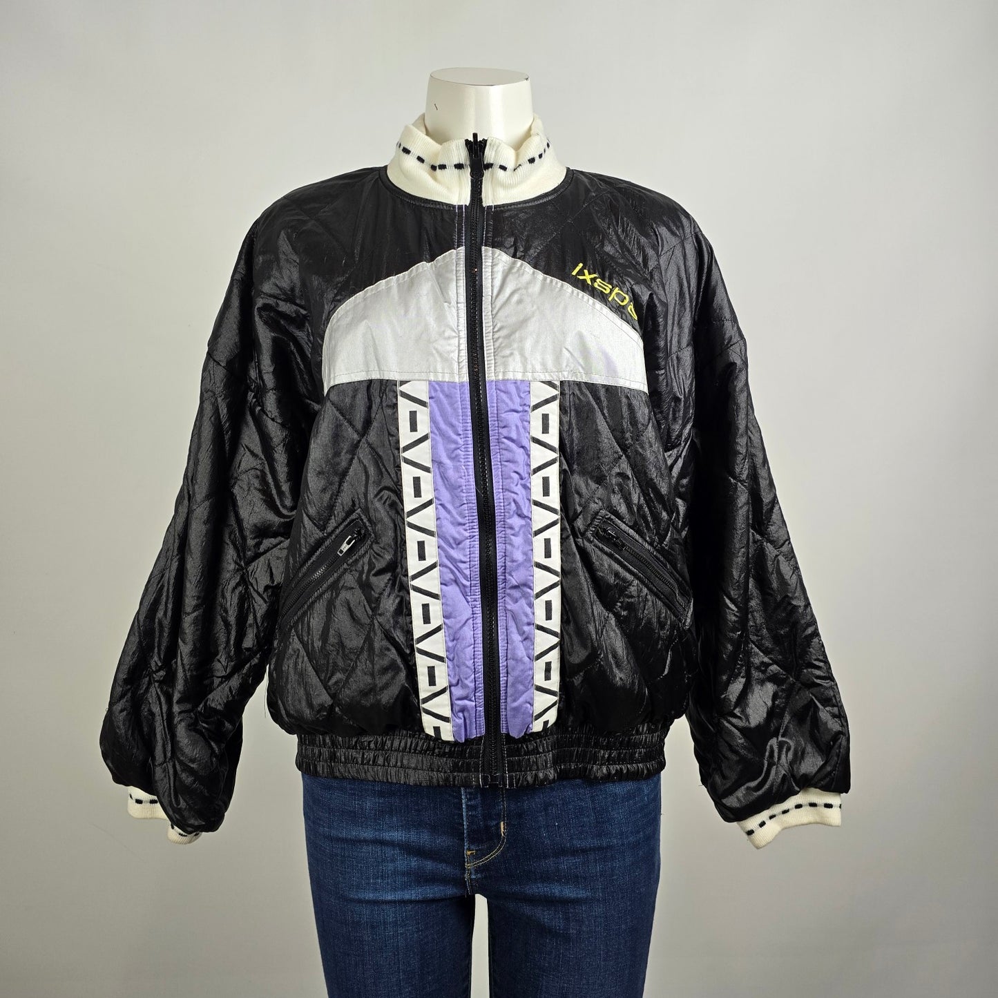 Vintage 90s IXSPA Black Reversible Bomber Jacket Size L