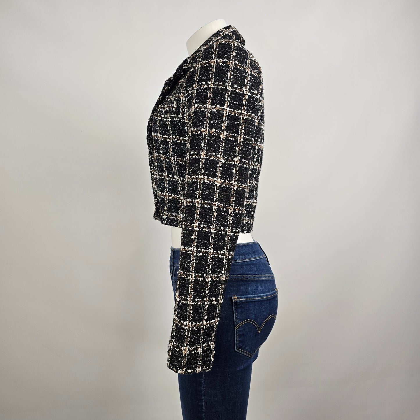 Abercrombie & Fitch Black & Brown Tweed Cropped Blazer Size XS