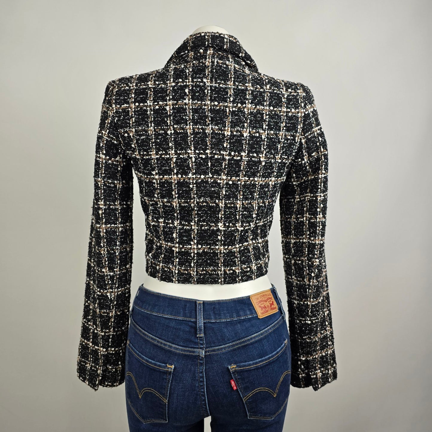 Abercrombie & Fitch Black & Brown Tweed Cropped Blazer Size XS
