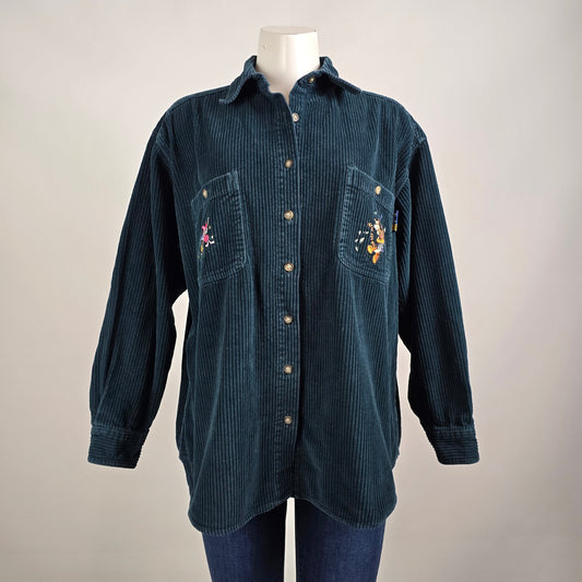 Vintage Pooh Green Corduroy Button Up Collared Shirt Size L