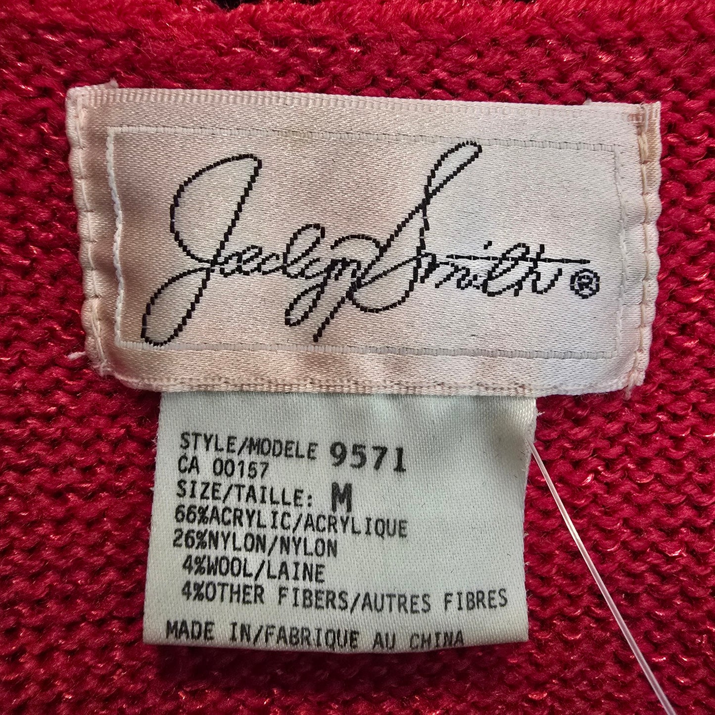 Vintage Jaclyn Smith Red Wool Knit Floral V Neck Sweater Size M