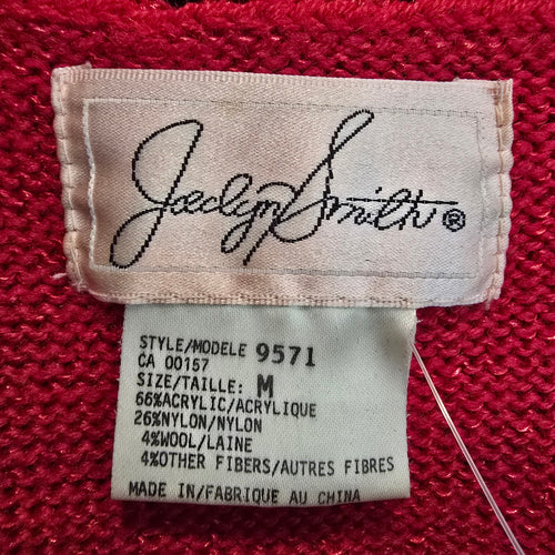 Vintage Jaclyn Smith Red Wool Knit Floral V Neck Sweater Size M
