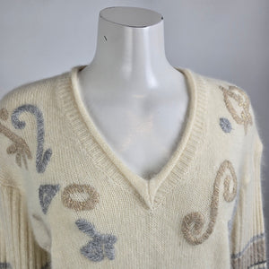 Vintage I.B. Diffusion Grey & Cream Angora Knit Tunic Sweater Size L