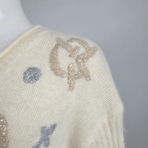 Vintage I.B. Diffusion Grey & Cream Angora Knit Tunic Sweater Size L