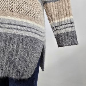 Vintage I.B. Diffusion Grey & Cream Angora Knit Tunic Sweater Size L