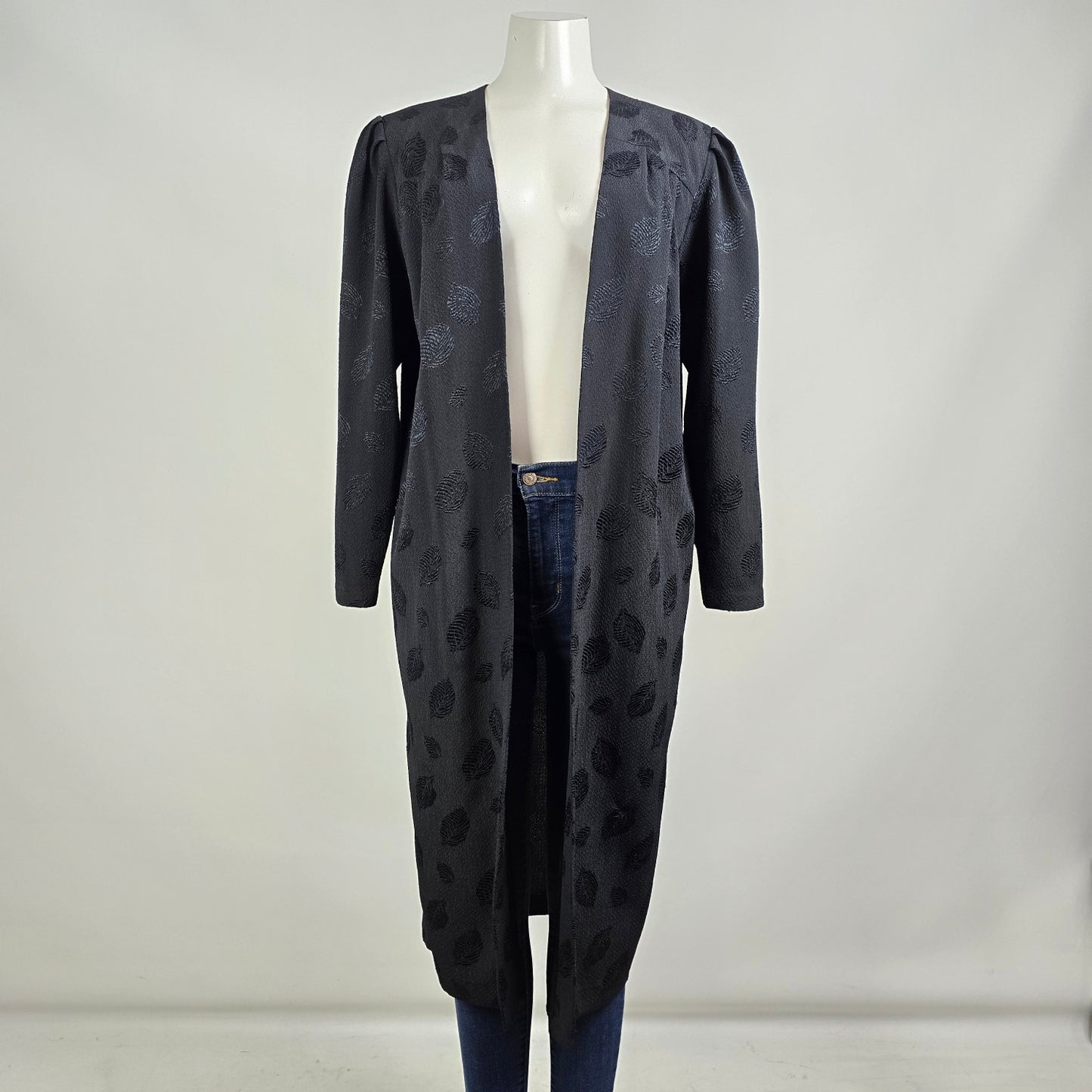 Vintage P.M. Black Puff Sleeve Long Cardigan Jacket Size L