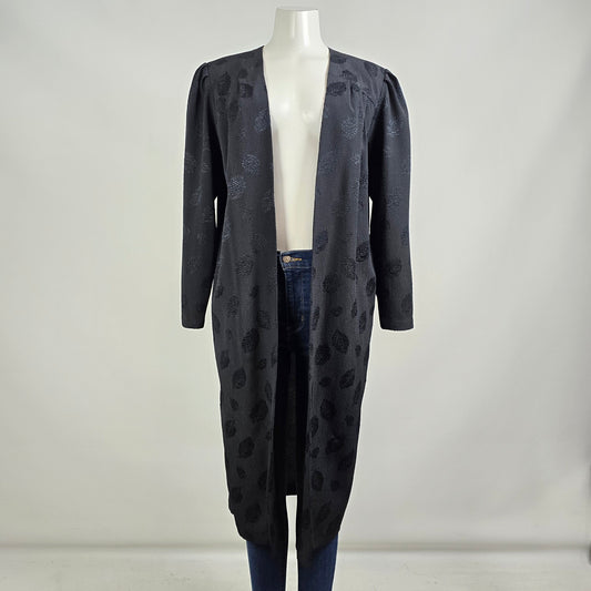 Vintage P.M. Black Puff Sleeve Long Cardigan Jacket Size L