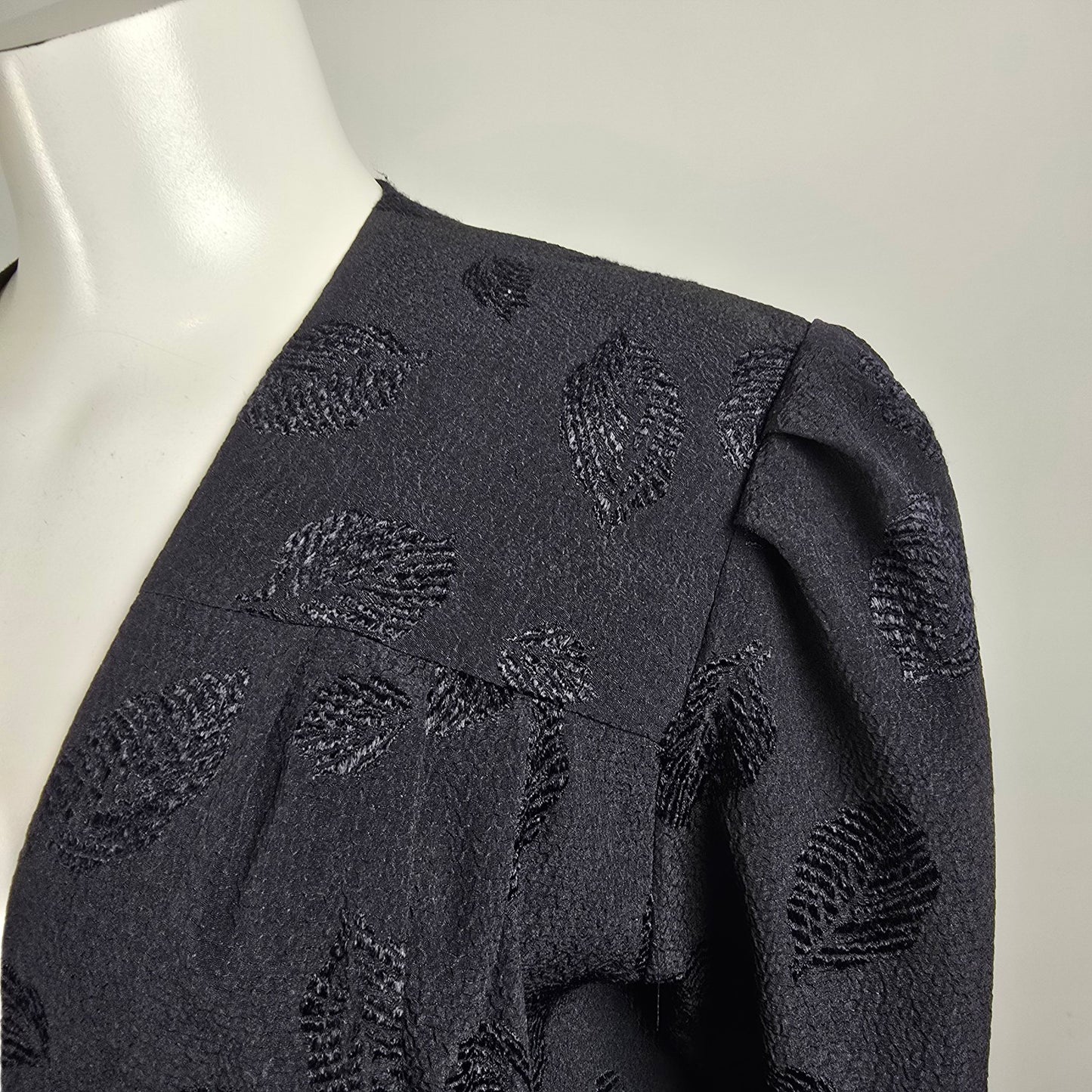 Vintage P.M. Black Puff Sleeve Long Cardigan Jacket Size L