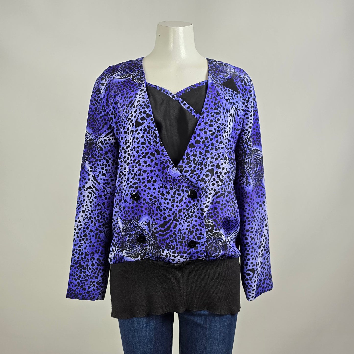 Vintage Warsi Blue Leopard Print Top Blouse Size 9/10