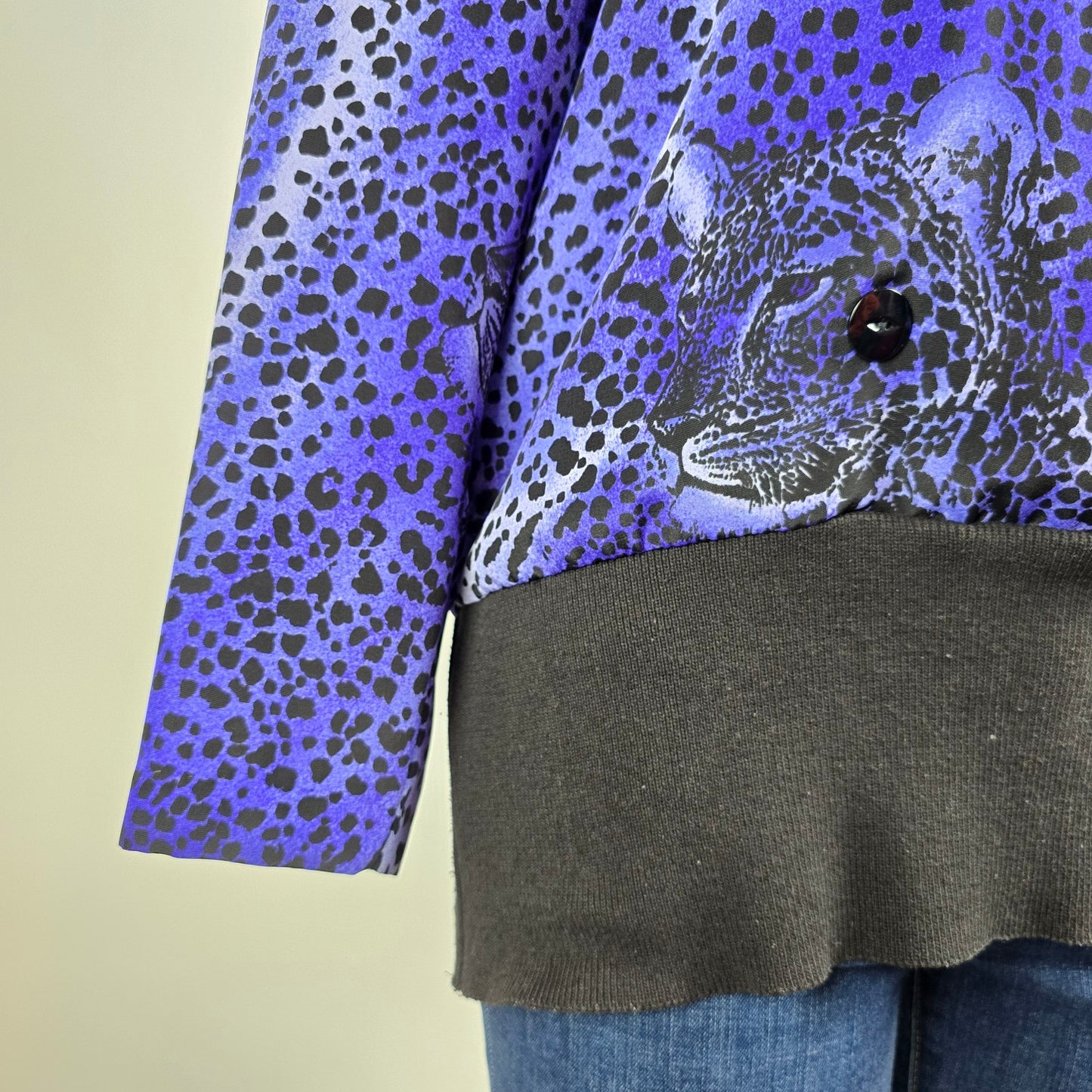 Vintage Warsi Blue Leopard Print Top Blouse Size 9/10