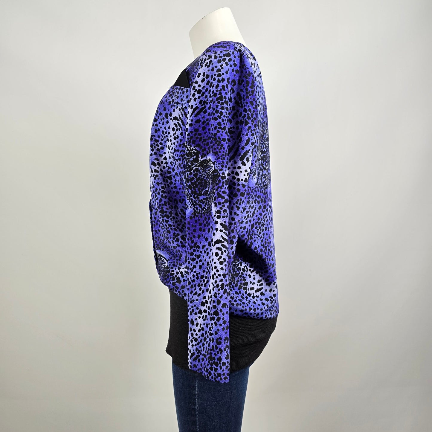 Vintage Warsi Blue Leopard Print Top Blouse Size 9/10