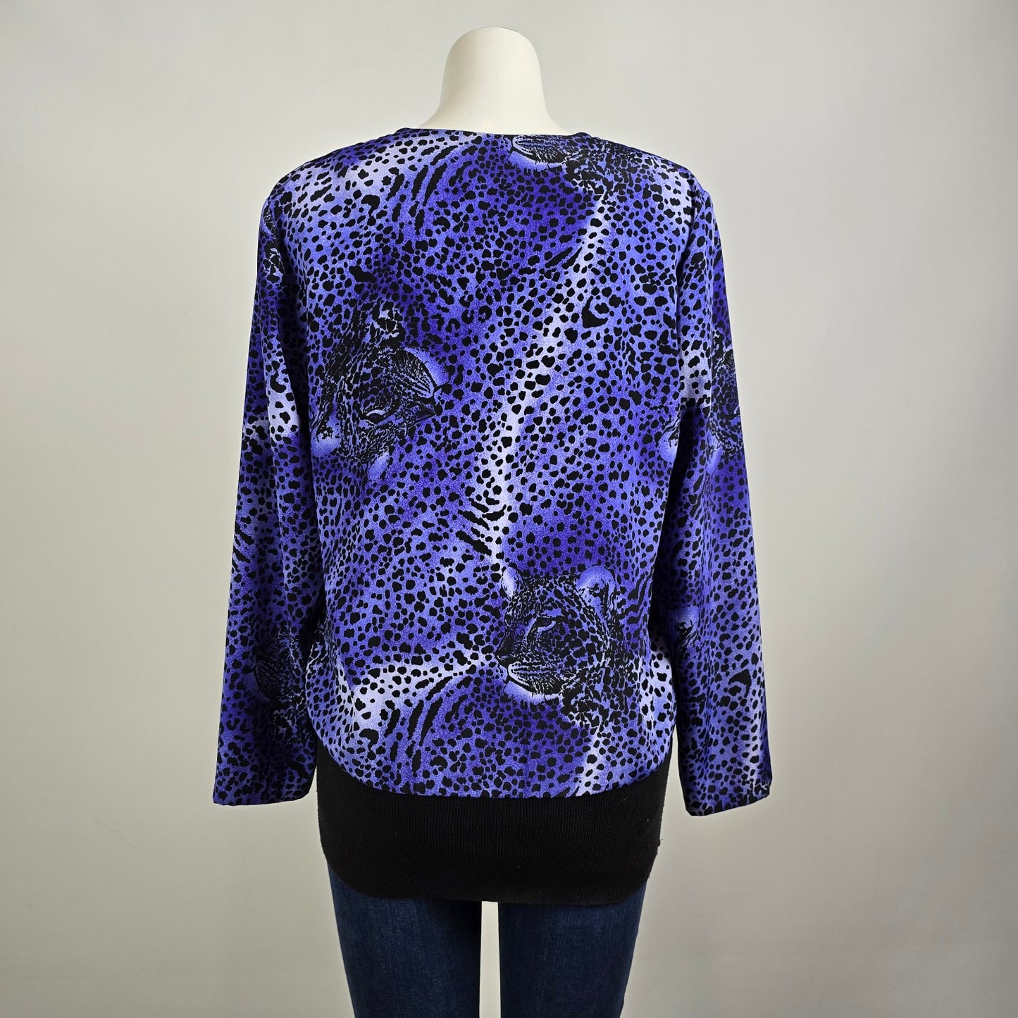 Vintage Warsi Blue Leopard Print Top Blouse Size 9/10