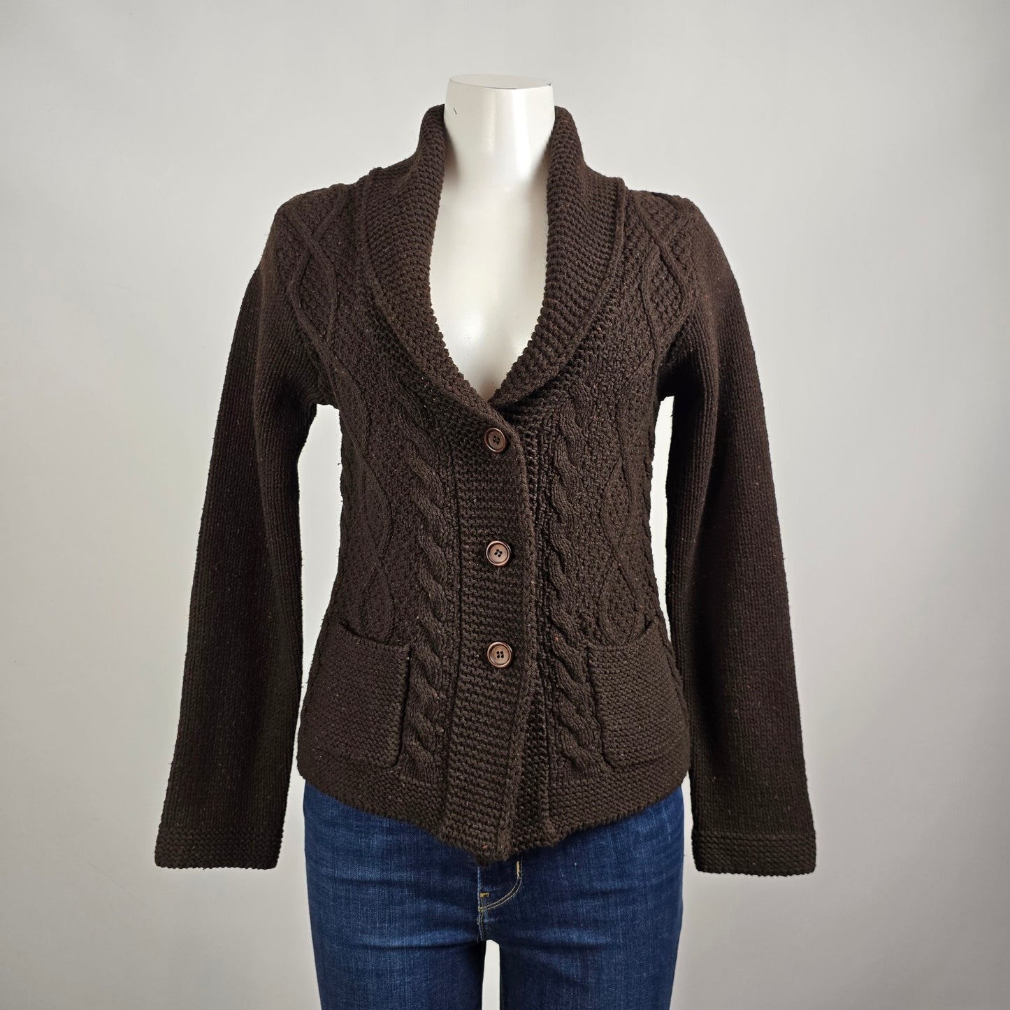 Eddie Bauer Brown Cotton Wool Button Up Cardigan Size S