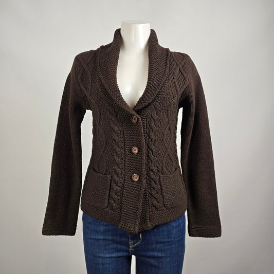Eddie Bauer Brown Cotton Wool Button Up Cardigan Size S