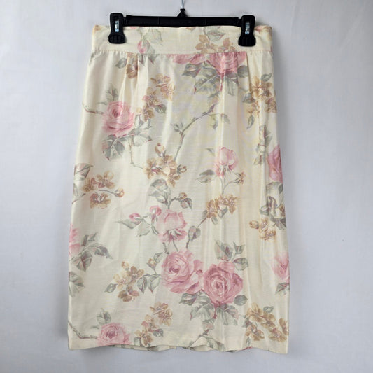 Vintage Floral Cream Midi Skirt Size S/M
