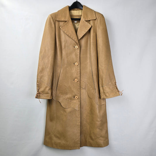 Vintage 90s Altin Ok Carmel Brown Leather Pea Coat Size M