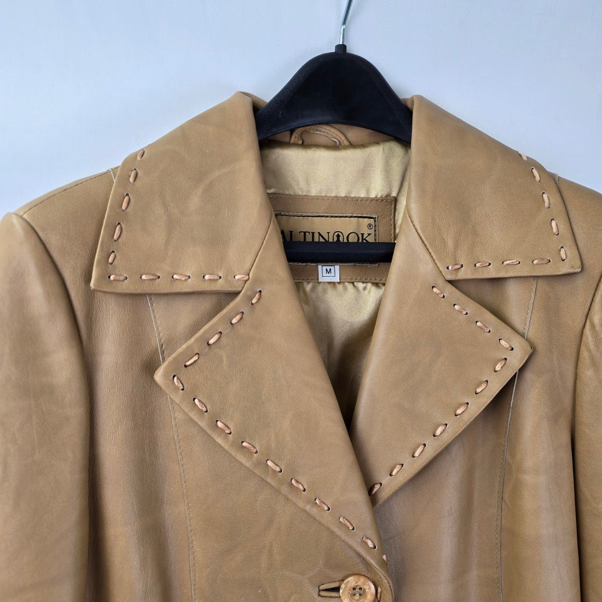 Vintage 90s Altin Ok Carmel Brown Leather Pea Coat Size M