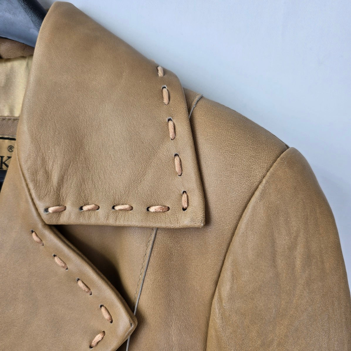 Vintage 90s Altin Ok Carmel Brown Leather Pea Coat Size M