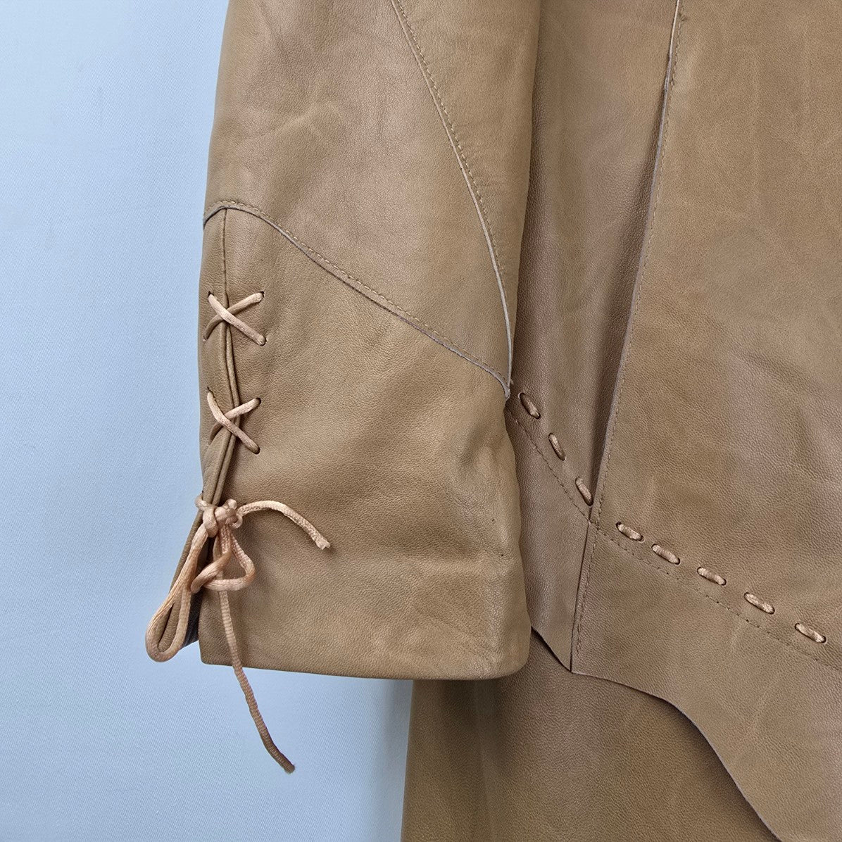 Vintage 90s Altin Ok Carmel Brown Leather Pea Coat Size M