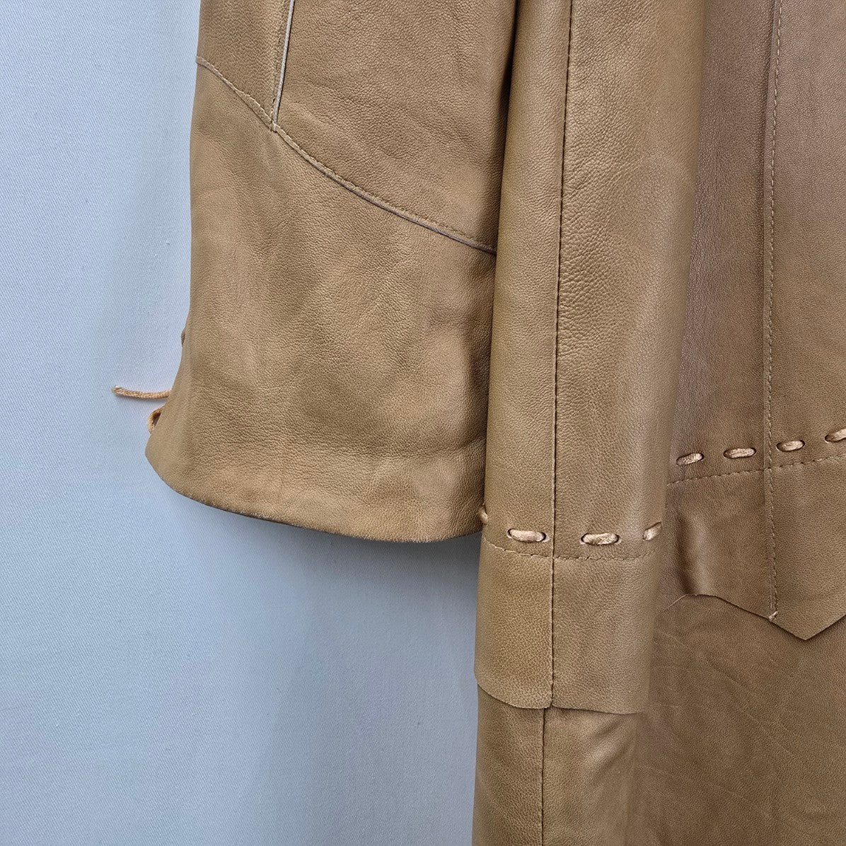 Vintage 90s Altin Ok Carmel Brown Leather Pea Coat Size M