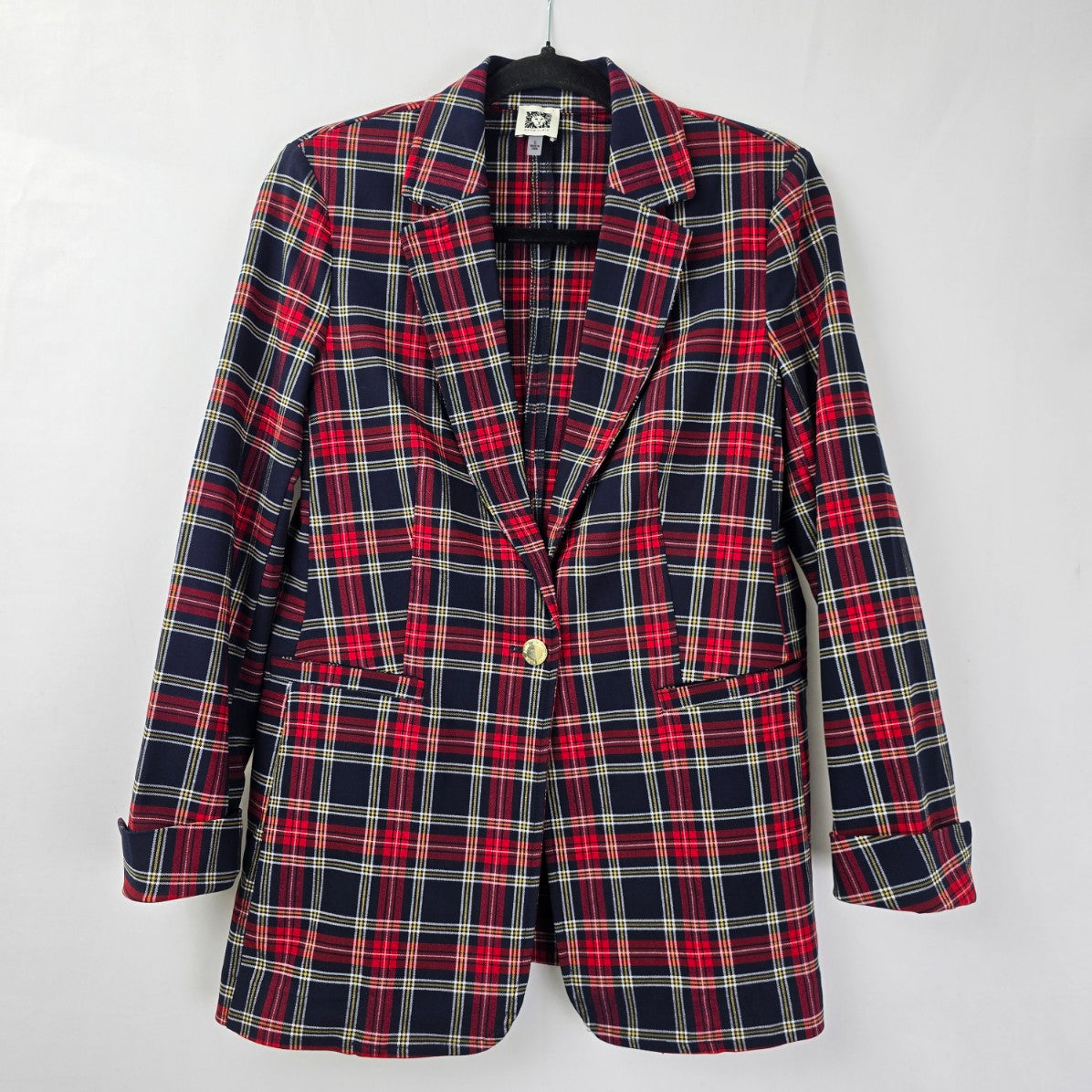 Anne Klein Red Plaid Button Blazer Size S