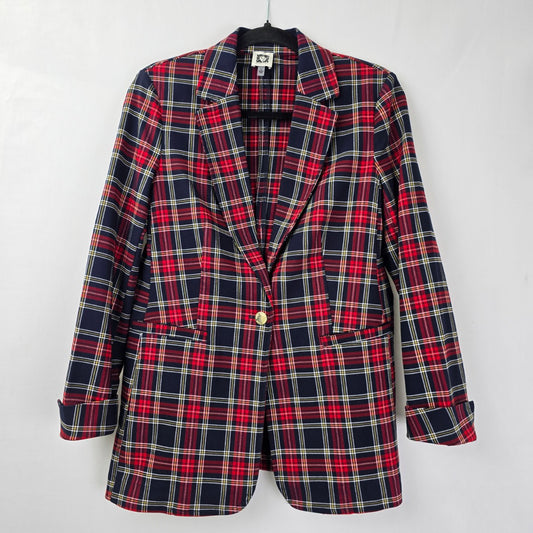 Anne Klein Red Plaid Button Blazer Size S