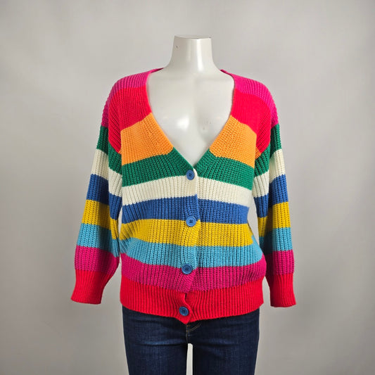 Colorful Stripped Button Up Knit Cardigan Sweater Size M/L