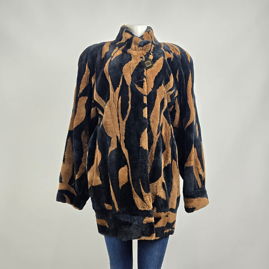 Vintage Stone Furs Black & Brown Faux Fur Coat Size L