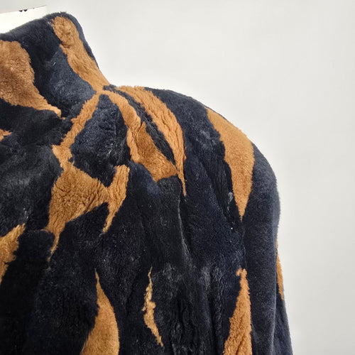 Vintage Stone Furs Black & Brown Faux Fur Coat Size L