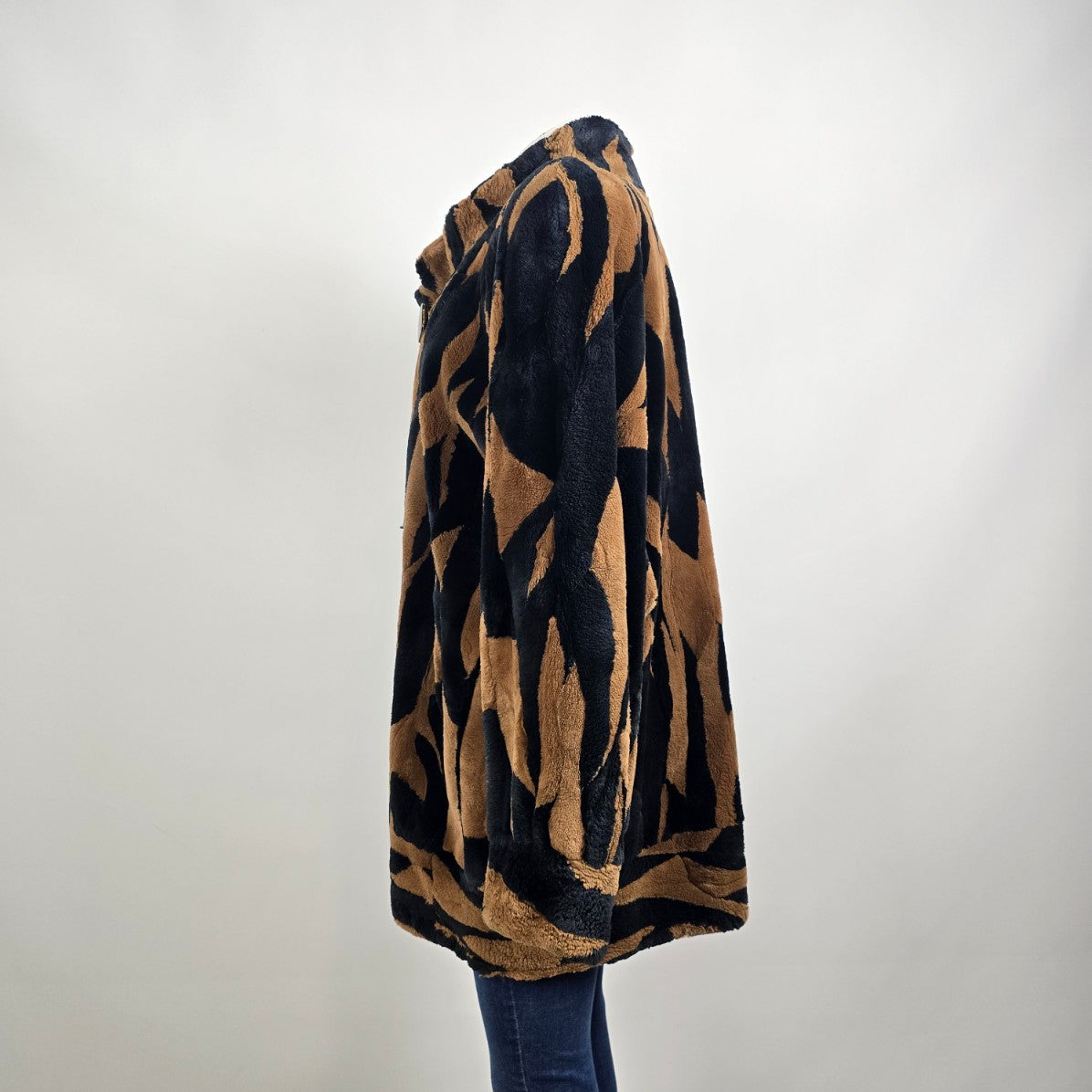 Vintage Stone Furs Black & Brown Faux Fur Coat Size L