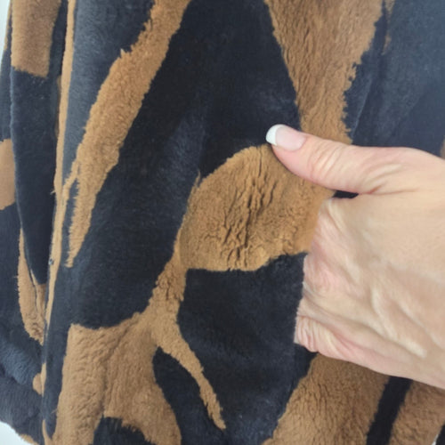 Vintage Stone Furs Black & Brown Faux Fur Coat Size L