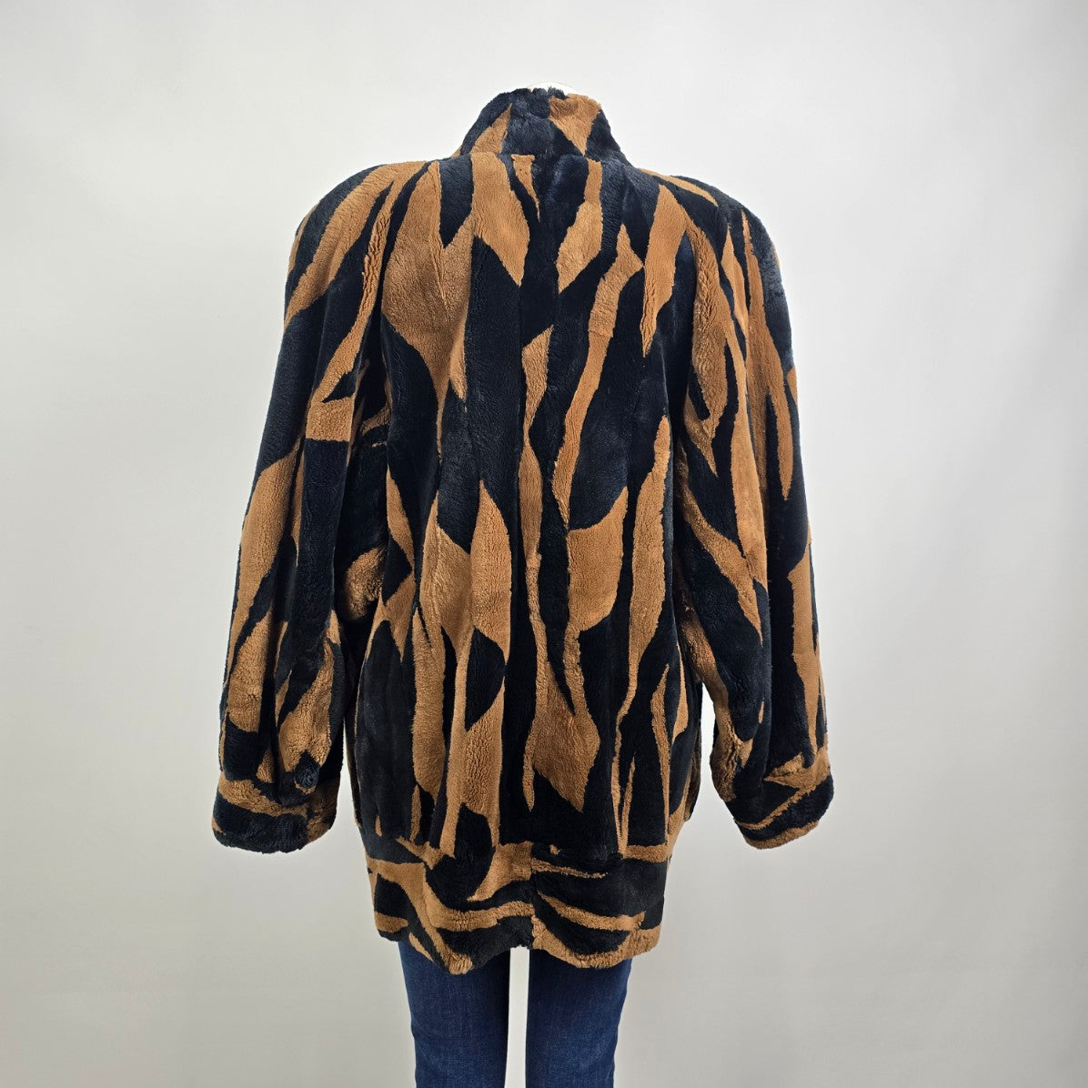Vintage Stone Furs Black & Brown Faux Fur Coat Size L