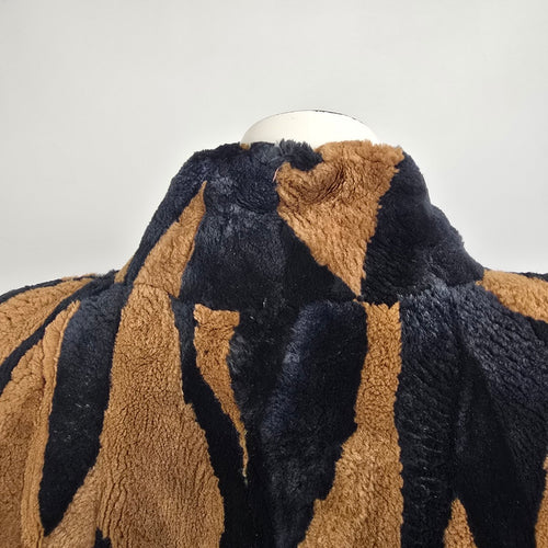Vintage Stone Furs Black & Brown Faux Fur Coat Size L