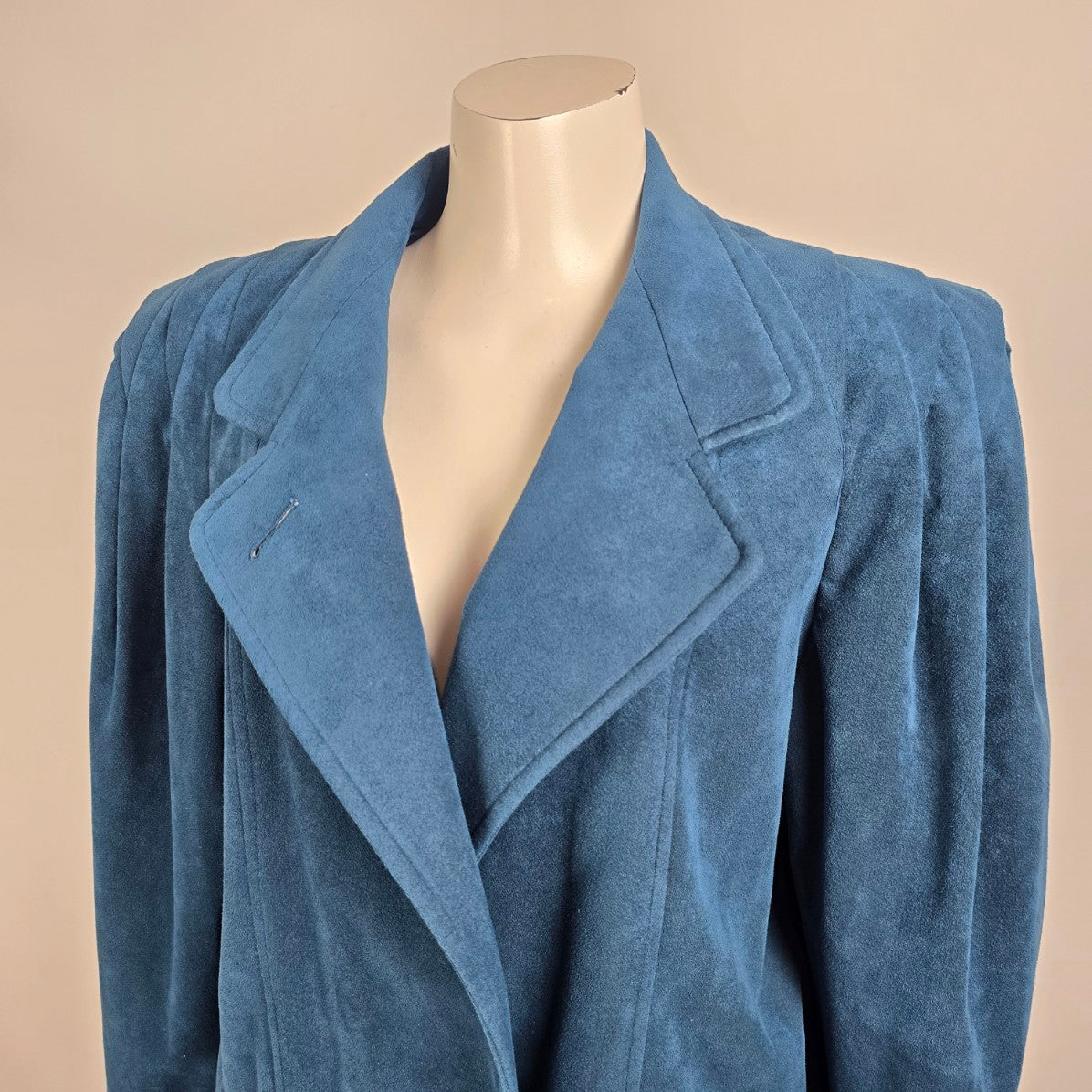 Vintage Sanders & Gold Blue Faux Suede Button Up Jacket Size M/L