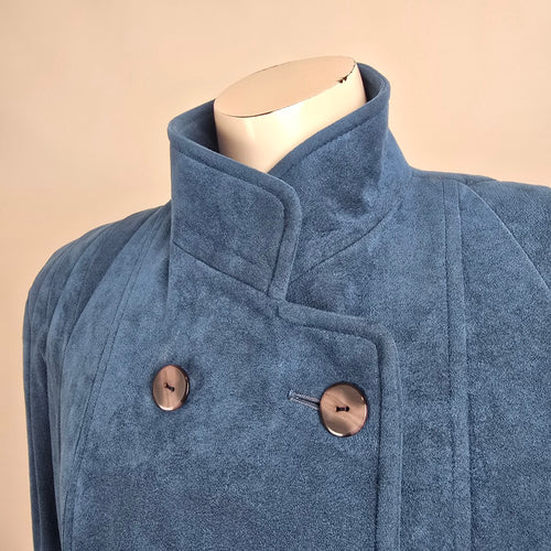 Vintage Sanders & Gold Blue Faux Suede Button Up Jacket Size M/L
