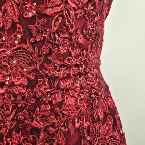 Monsini Burgundy Floral Horse Hair Hem Tulle Skirt Grad Dress Size 20