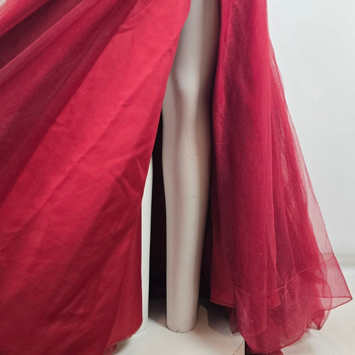 Monsini Burgundy Floral Horse Hair Hem Tulle Skirt Grad Dress Size 20