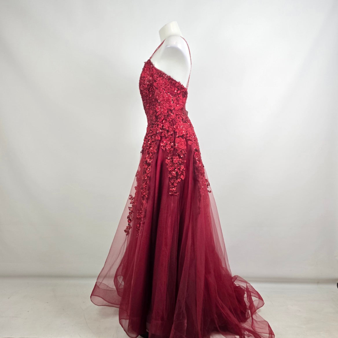 Monsini Burgundy Floral Horse Hair Hem Tulle Skirt Grad Dress Size 20